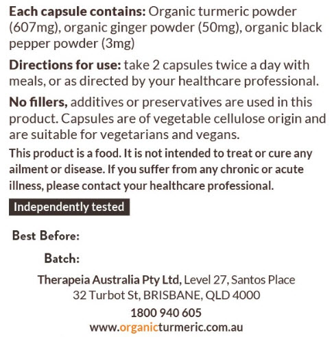 Organic Turmeric Capsules Plus Ingredients